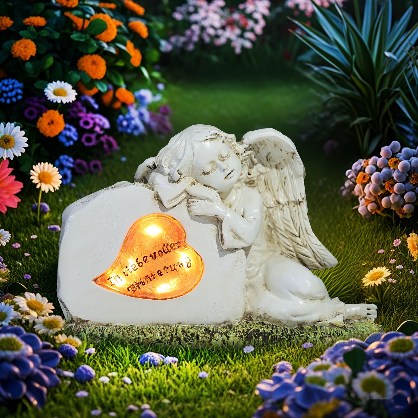 ソーラーライト ガーデンライト ガーデンオーナメント ハートの石像に