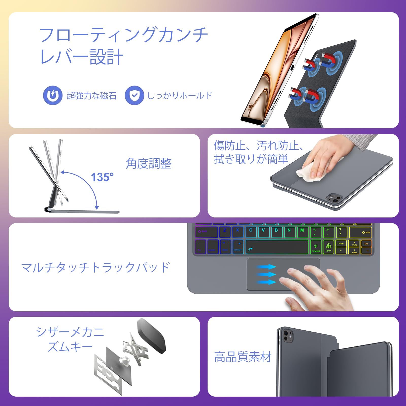 進級版 マジックキーボード iPad Air 13インチ M2 M3 ipad Pro 12.9 第6世代|第5世代|第4世代|第3世代 ケース キーボード iPad Pro12.9 イン チ キーボー ド マルチタッチジェスチャー対応 7 CHRISTIANNAURATH_COM_BR