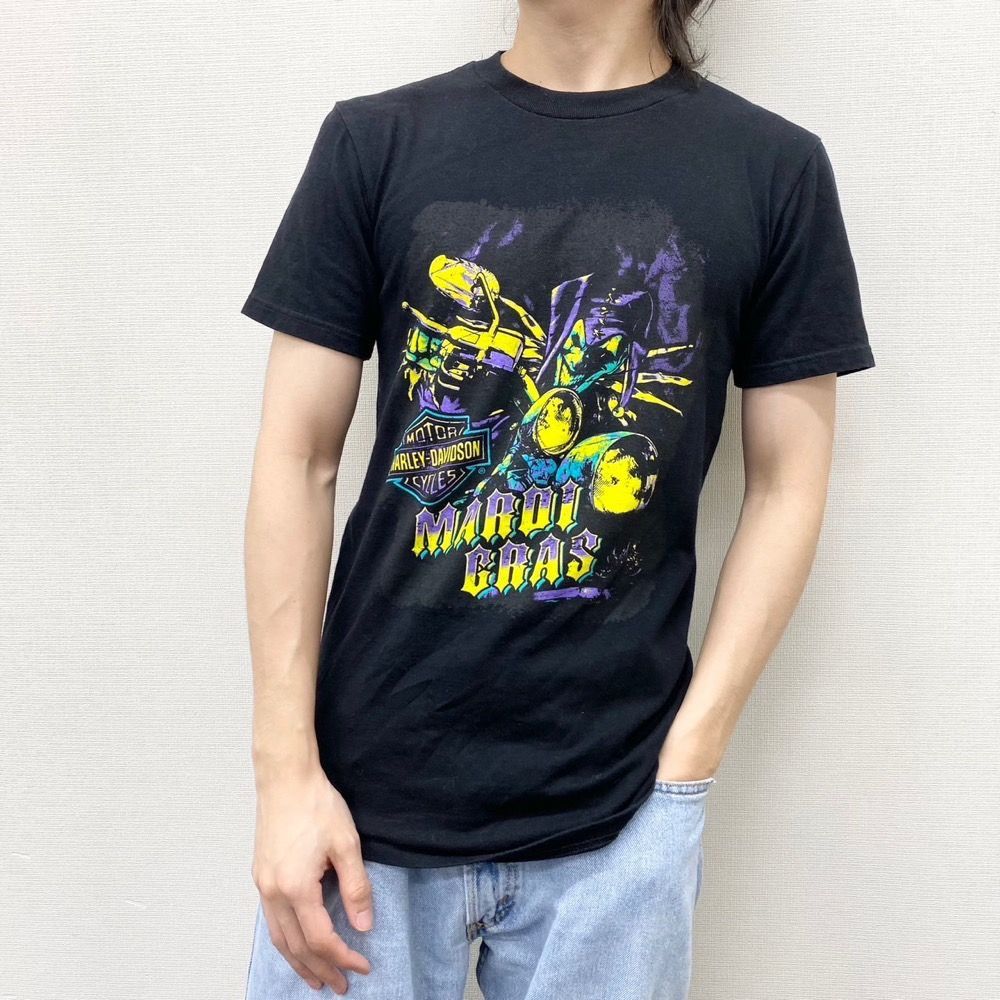 ハーレー ダビッドソン HARLEY-DAVIDSON Tシャツ 半袖 ショートスリーブ ピエロ MAROI GRAS ロゴ 両面プリント サイズ：S ブラック