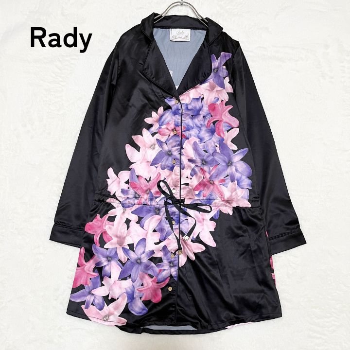 Rady】レディー エレガンスフラワー 花柄 シャツ 黒地 ブラック 彼 