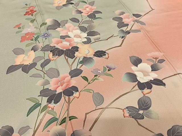 平和屋着物●訪問着　友禅　作家物　竹峯　枝花文　暈し染め　正絹　逸品　AAAV7282zg 平和屋着物○訪問着 友禅 作家物 竹峯 枝花文 暈し染め 正絹 逸品