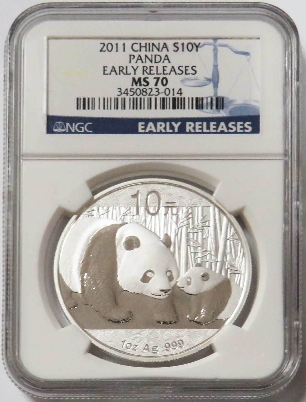 2011 SILVER CHINA 10 YUAN 1 OZ PANDA COIN NGC MINT STATE 70 EARLY RELEASES