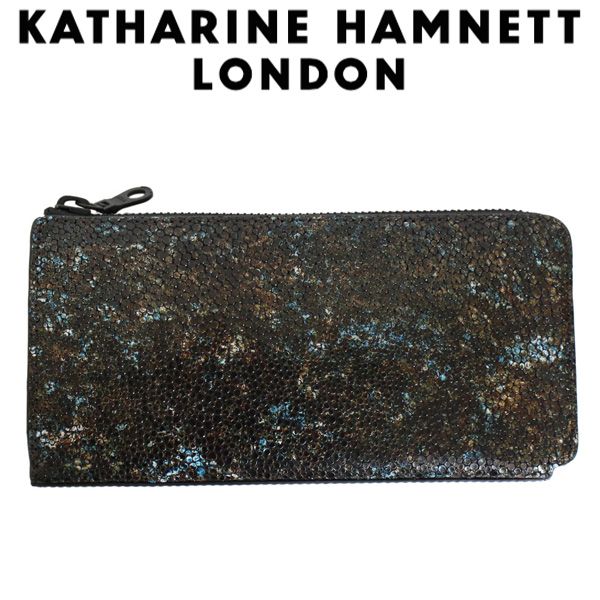 KATHARINE HAMNETT LONDON (キャサリンハムネット ロンドン) 490-52502 Garapagos L型ファスナー 束入れ ロングウォレット 全3色 02ブラウン