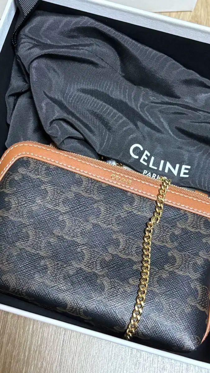 Celine セリーヌ トリオンフ キャンバス ＆ ラムスキン チェーン クラッチ