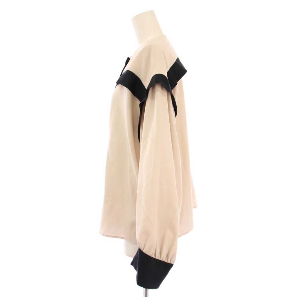 アドーア ADORE バイ ジョーゼットブラウス シャツ 長袖 クルーネック ストレッチ 38 ベージュ 黒 ブラック 531-3110008 BB