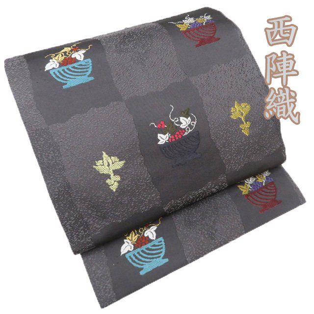 名古屋帯 絽 銀糸 芝草 水色 くすみカラー 着物 074a d 名古屋帯 絽