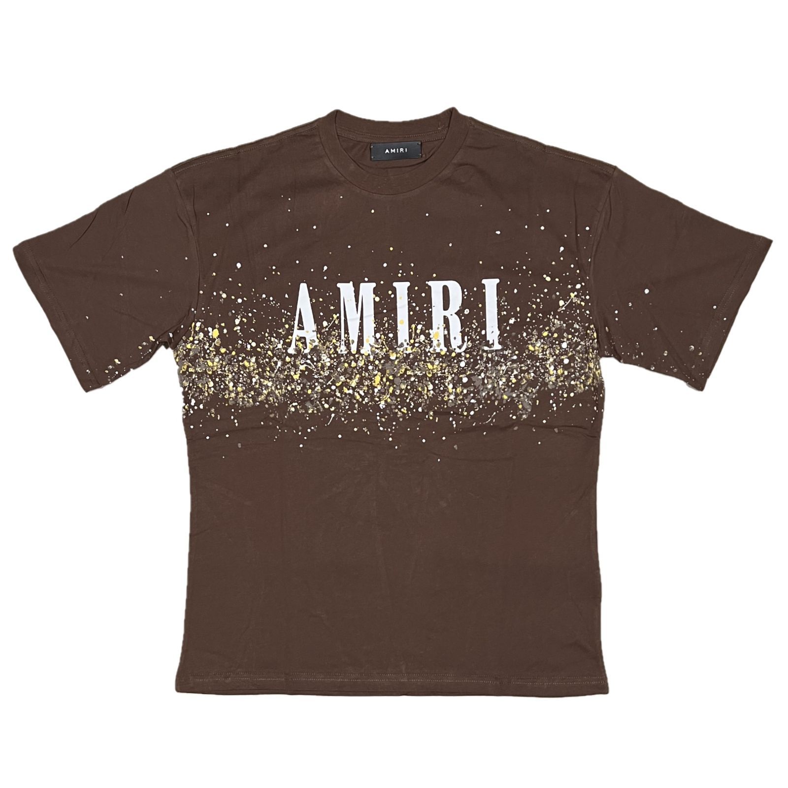 AMIRI アミリ イエローペイント ブリーチ 半袖 Tシャツ ブラウン