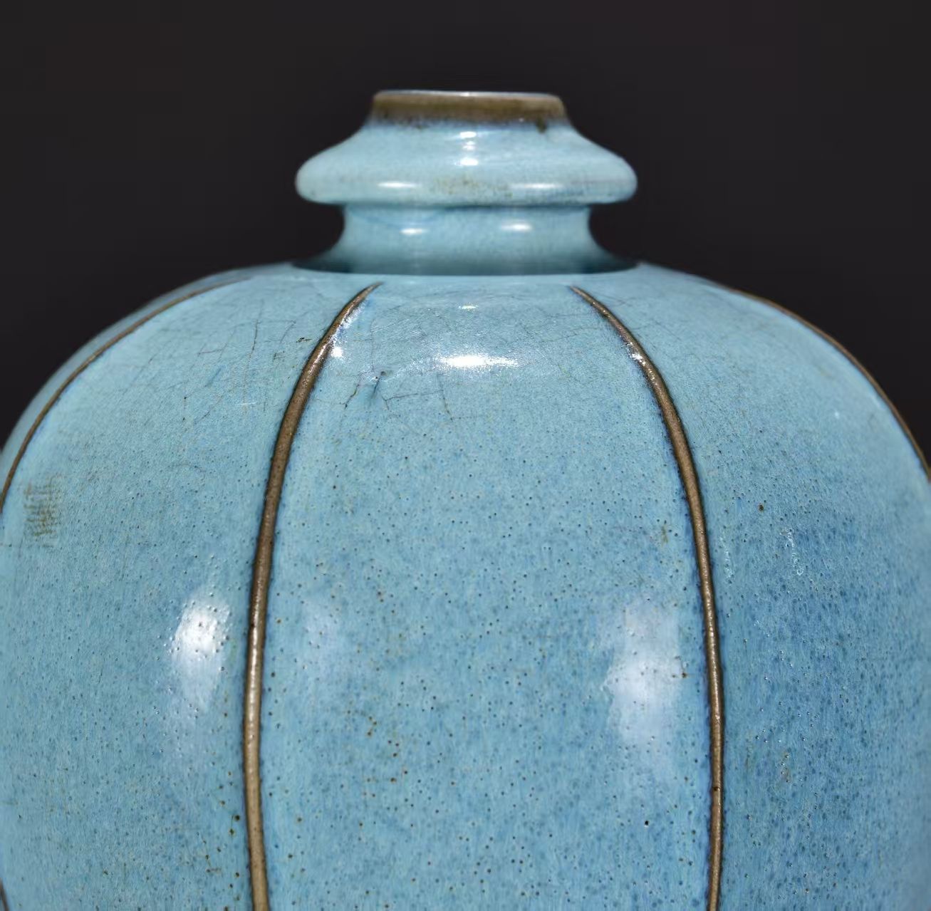 中国古美術.精品収蔵.宋時代鈞窯.紅斑瓜稜梅瓶.古陶磁器・置物