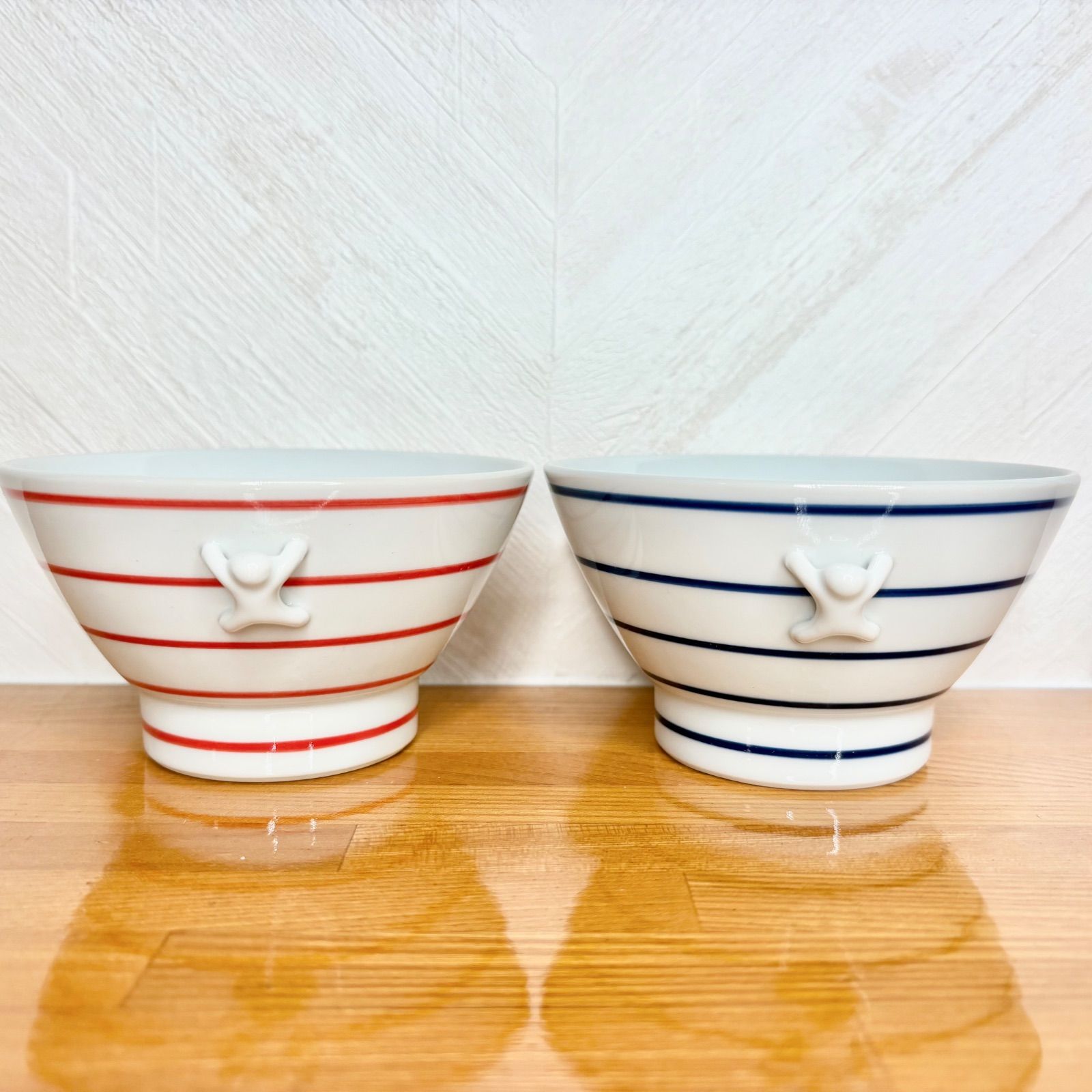 一閑人 くらわんか碗 2点セット 人形 ボーダー 赤 青 オシャレ 白 縞