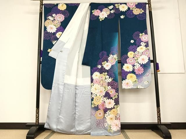 平和屋着物○豪華振袖・長襦袢セット（無双仕立て）駒刺繍 雪輪草花文