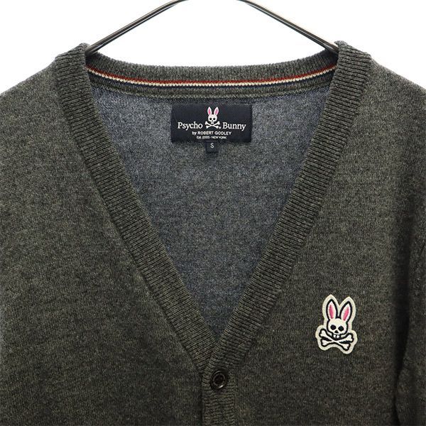 サイコバニー ワンポイントワッペン ゴルフ ウール100％ ニット カーディガン S グレー系 Psycho Bunny 長袖 メンズ 【中古】  【230325】