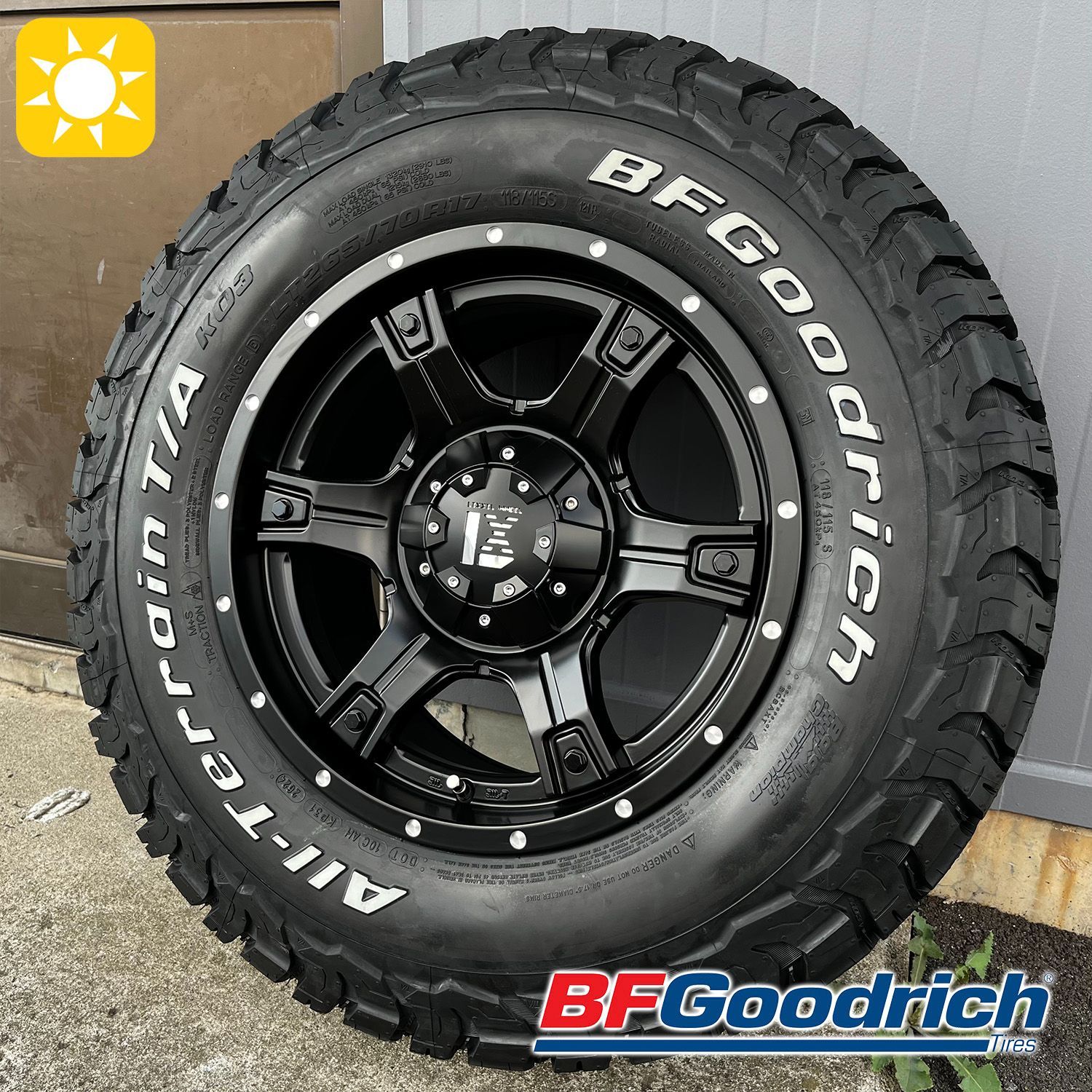 背面5本セット 17インチ JL JKラングラー 新品 タイヤホイール OutLaw アウトロー BF Goodrich KO3 285/70R17 275/70R17
