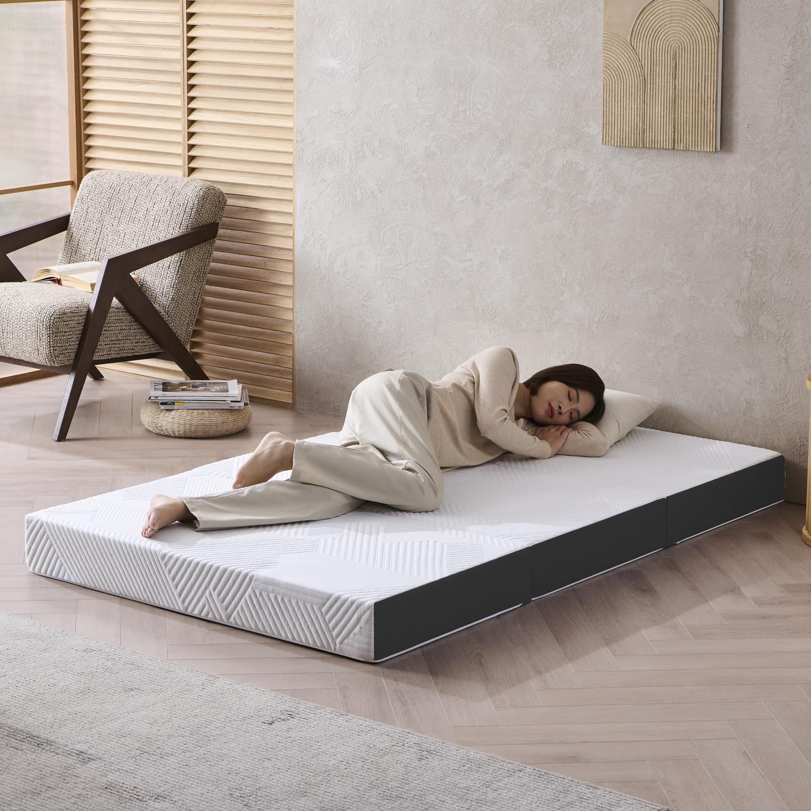 Hillmoonri 三つ折りマットレス シングル 厚さ15cm 低反発 高反発 フィット感 折り畳み 底面滑り止め付き 洗えるカバー付きブラック NEXPOTALLINN_EU