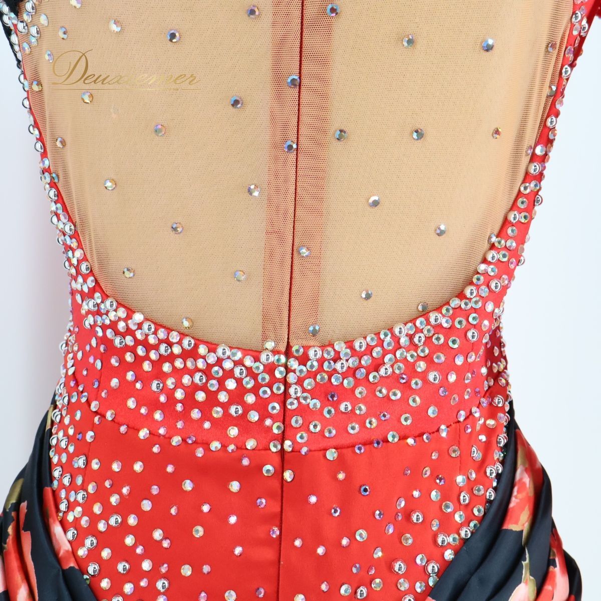 【社交ダンス衣装】レッド 白樺ドレス ラテン ドレス ワンピース 赤 黒 花柄 デモ 競技用 フリル レース ダンス用 ビジュー 社交ダンス衣装】レッド 白樺ドレス ラテン ドレス ワンピース