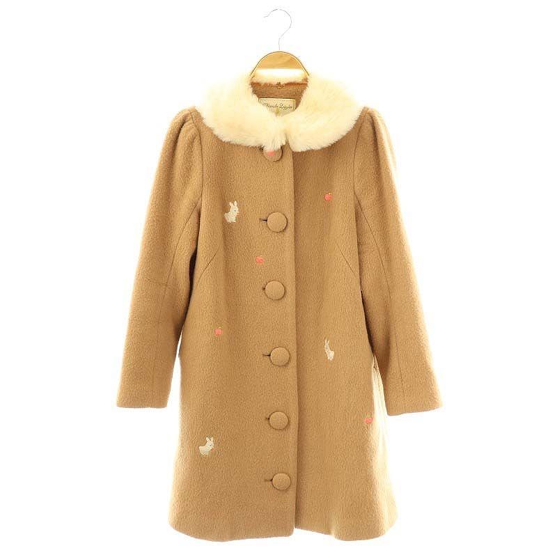 FRANCHE LIPPEE コート(M) フランシュリッペ franche lippee ウール 刺繍 フェイクファー