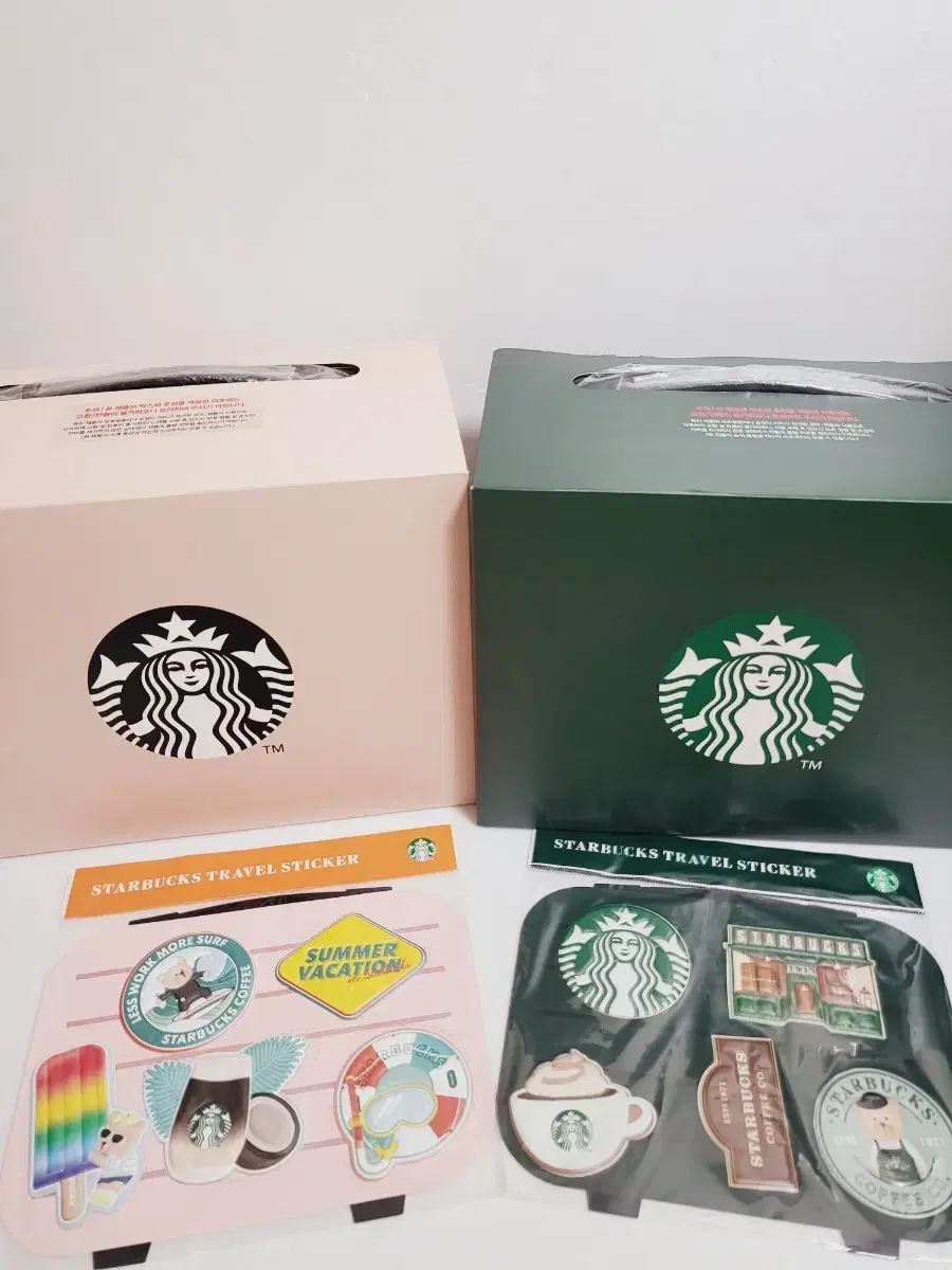 （ 4 ベルセット STARBUCKS(スターバックス) 20 サマー ミニキャリーケース ピンク+グリーン+トラベルステッカー 2 種