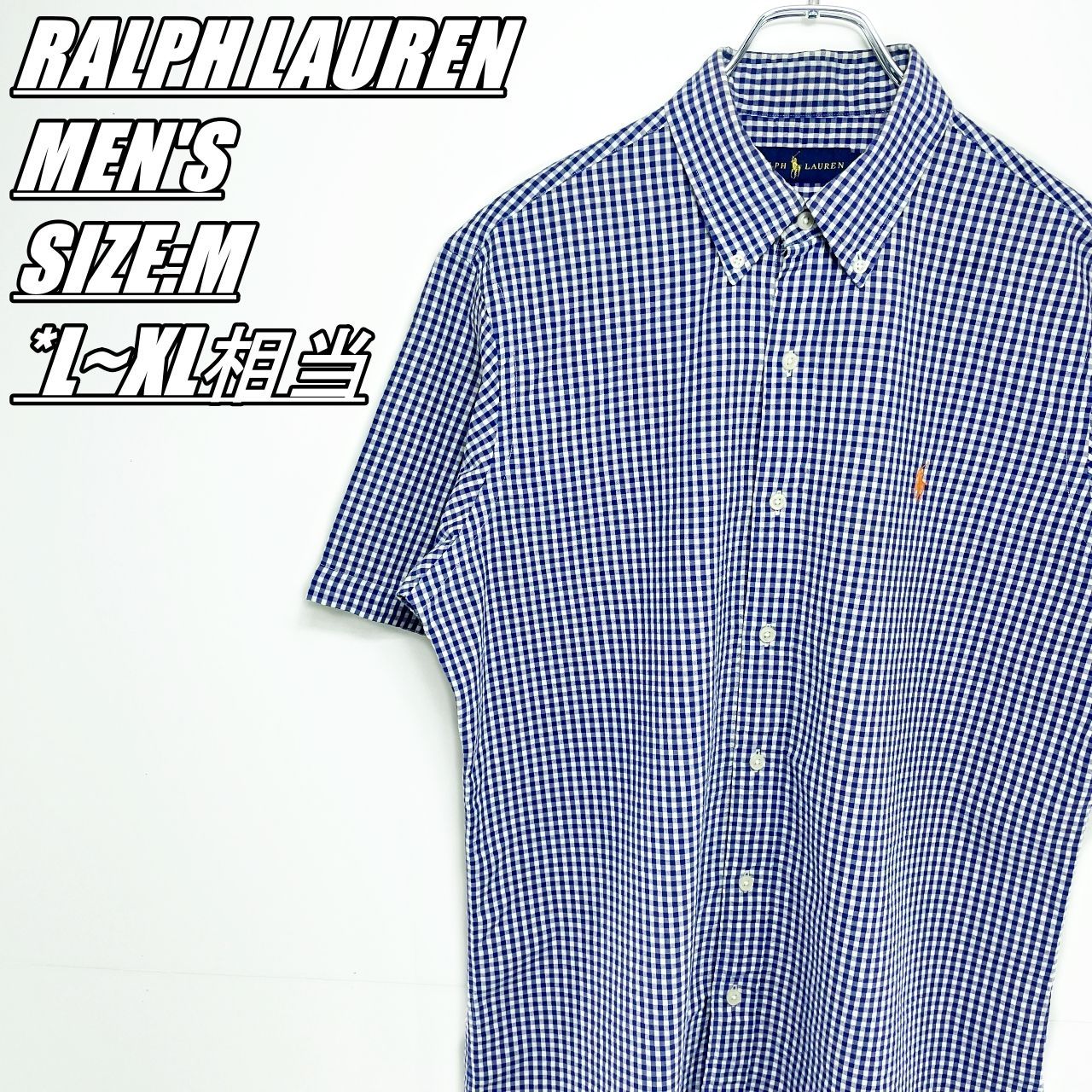 【US古着･00’s~】RALPH LAUREN　ラルフローレン　半袖チェックシャツ　メンズ　サイズ表記M　L~XL相当　ネイビー×ホワイト
