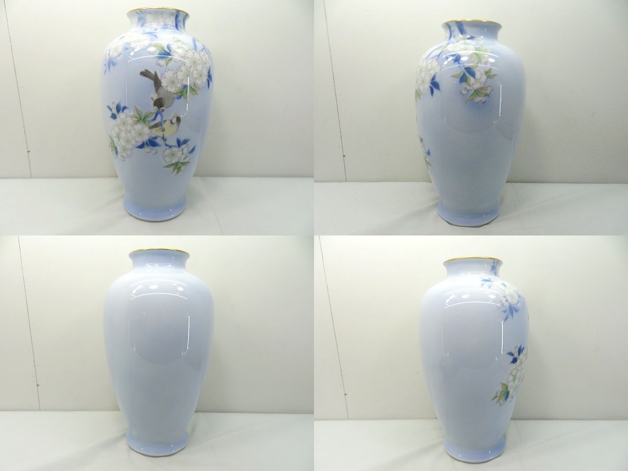 s24g-1414x【中古】深川製磁　花鳥図　花瓶　花生　花器　28cm