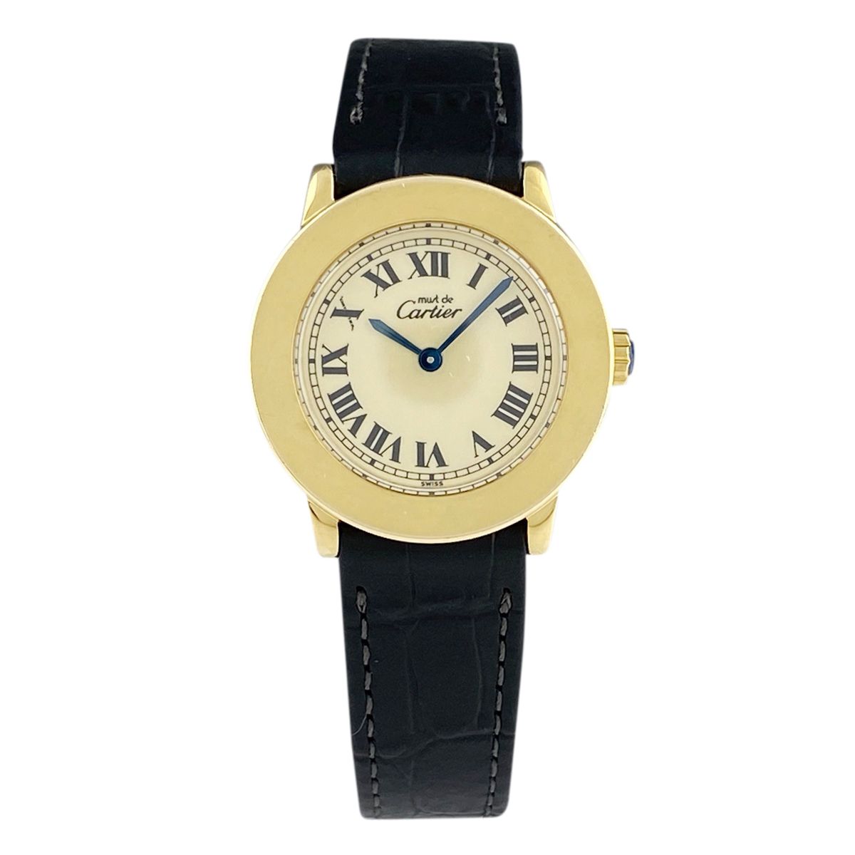 カルティエ CARTIER マスト ロンド ヴェルメイユ W1008743 腕時計 シルバー925 GP レザー クォーツ ベージュ レディース 【中古】