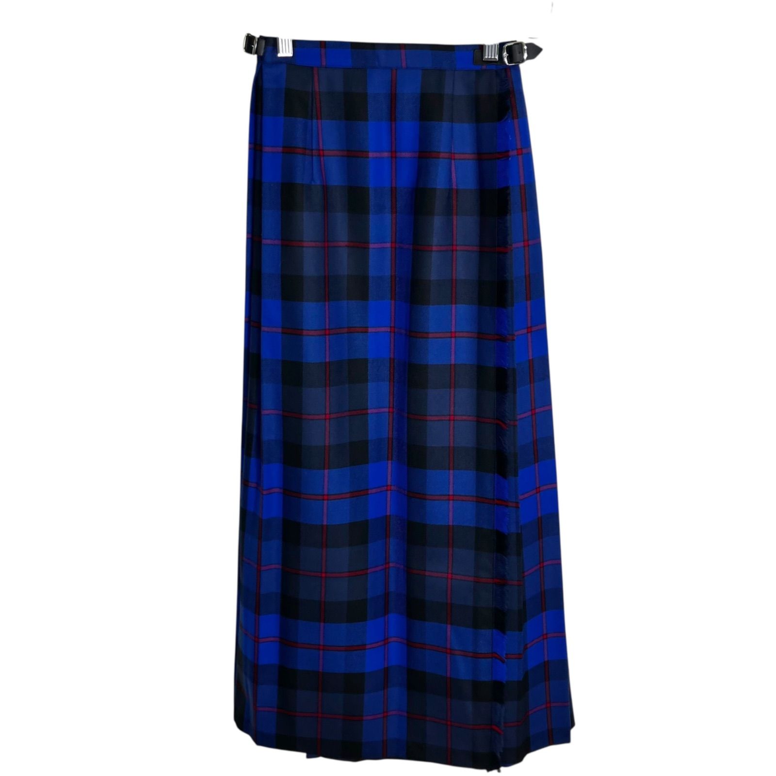 O’NEIL of DUBLIN ウーステッドウール キルト プリーツ マキシスカート チェック GB4 US2 OLDBOLEY ブルー 青 オニールオブダブリン