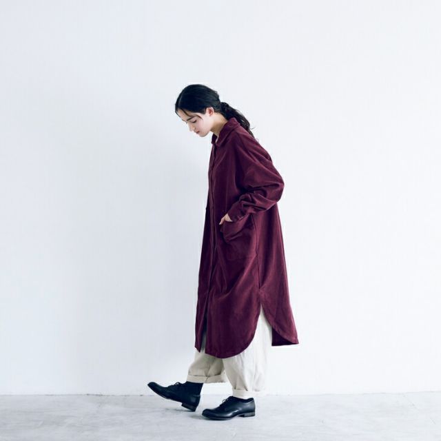 MAGALI 天日干しコットンコーデュロイ シャツドレス バーガンディ マガリ ワンピース ドレス