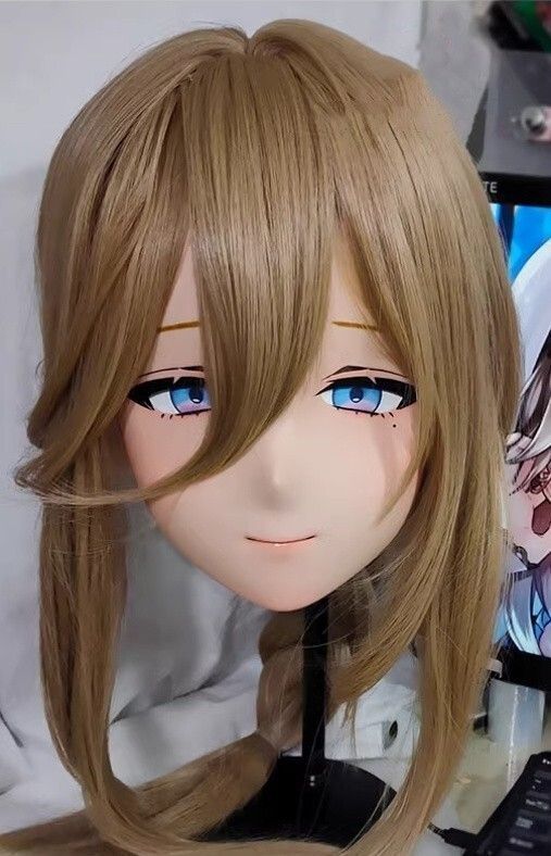 ハーフマスク 眼球付き カツラ付き NO.32 樹脂製 ヘッドロリータ人形 コスプレマスク 変身 仮装 着ぐるみ 二次元美少女