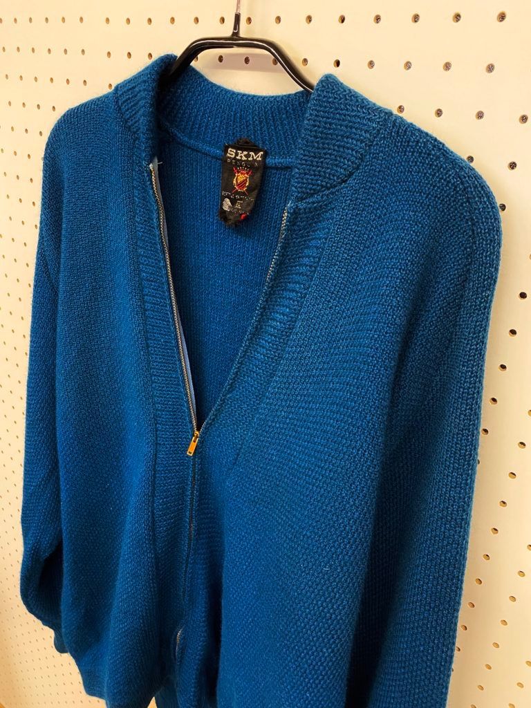 1960s SKM PENGUIN ニットカーディガン L ジップアップ 青 - メルカリ