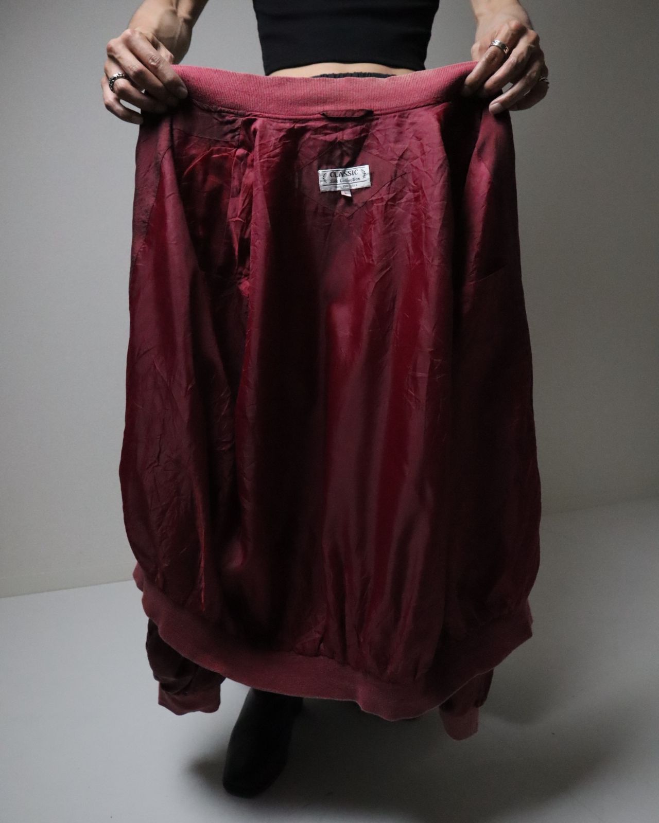 fade silk oversized bomber jacket blouson bordeaux シルク 絹 オーバーサイズ ボンバージャケット ブルゾン 深紅 ボルドー 80s 90s AllSaints Tierra Faded Oversized Bomber Jacket in Pink for Men