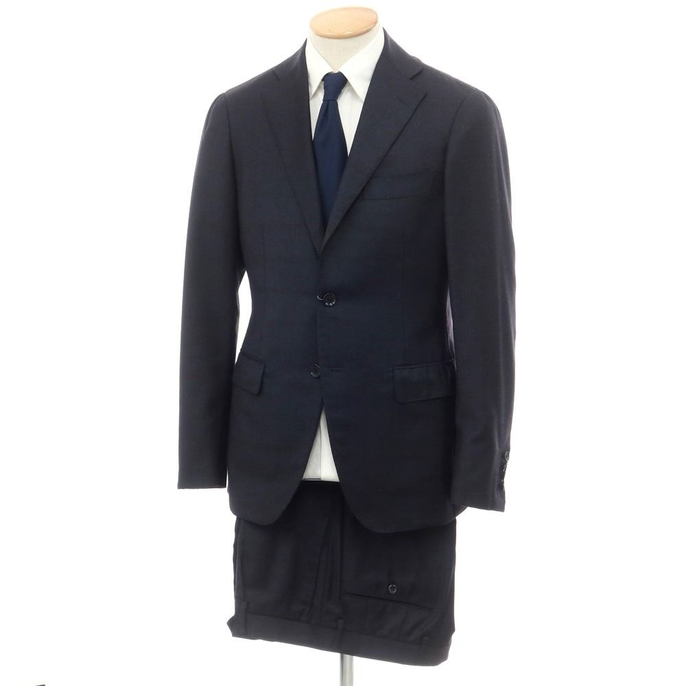 【中古】グジ guji ウール チェック 3つボタンスーツ ネイビー【サイズ44】【メンズ】