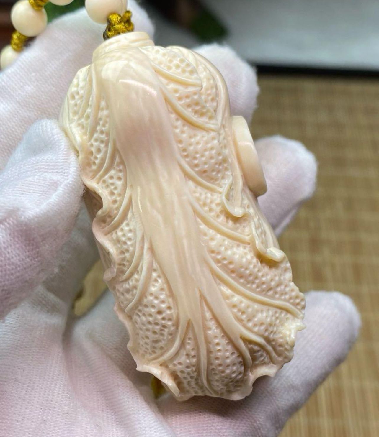 天然マンモス牙美しい手作り彫刻 百財 手握り物