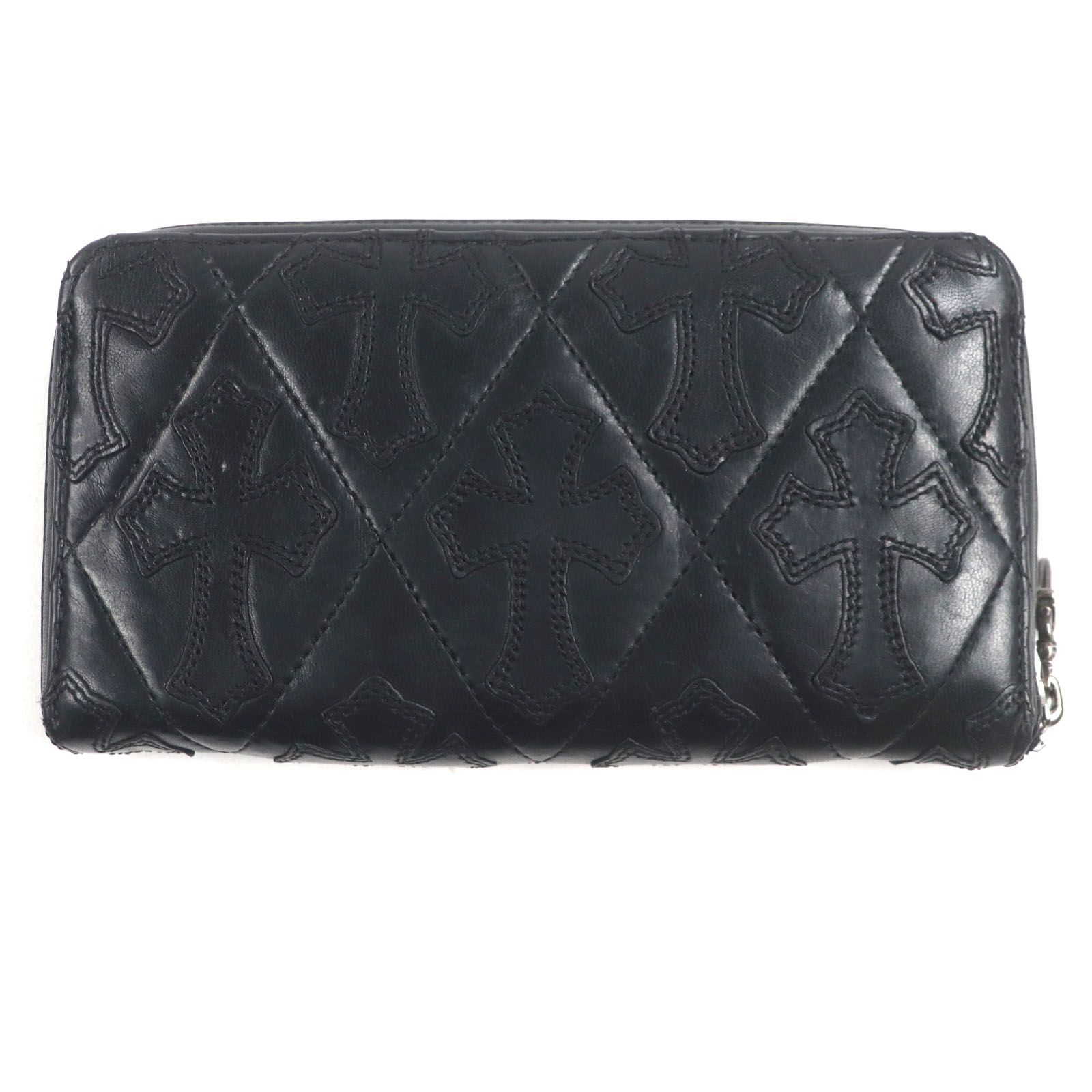 CHROME HEARTS クロムハーツ REG F ZIP レザー セメタリーキルテッドクロス ラウンドファスナー ロングウォレット 長財布 ブラック メンズ