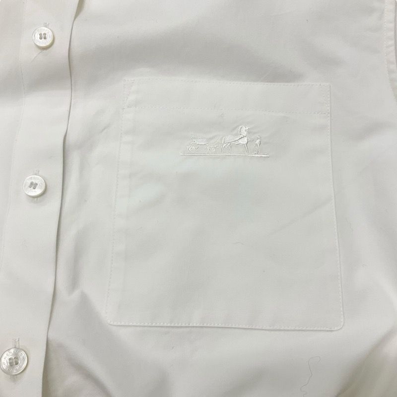 エルメス HERMES ワンピース コットン ホワイト 白 刺繍 シャツ