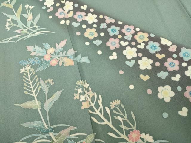 平和屋着物○本加賀友禅作家 野崎徳勝 訪問着 草花文 暈し染め 反端
