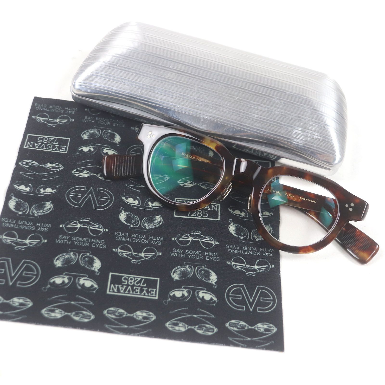 【保障できる!】 □EYEVAN アイヴァン 340 43 マーブル ボストンフレーム メガネ 眼鏡 アイウェア ブラウン 43□23-145 度入り ケース付き メンズ