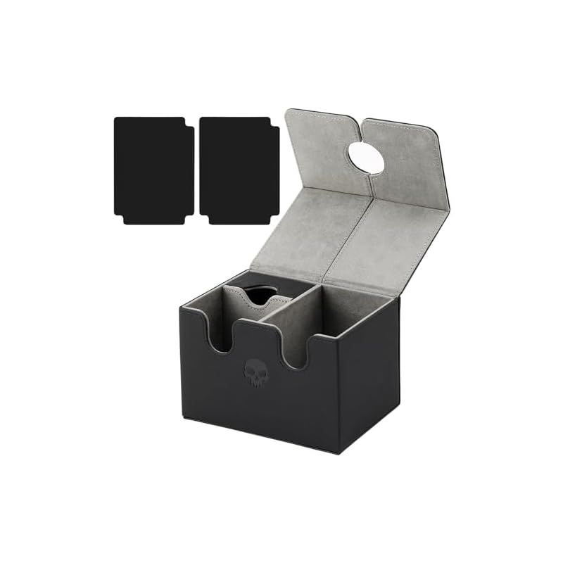 Wallfire デッキケース トレカケース PUレザー マグネット開閉式 約200枚収納 カードストレージ ストレージボックス カードデッキケース 汎用的なトレーディングカードサイズに対応 ブラック/グレー 1