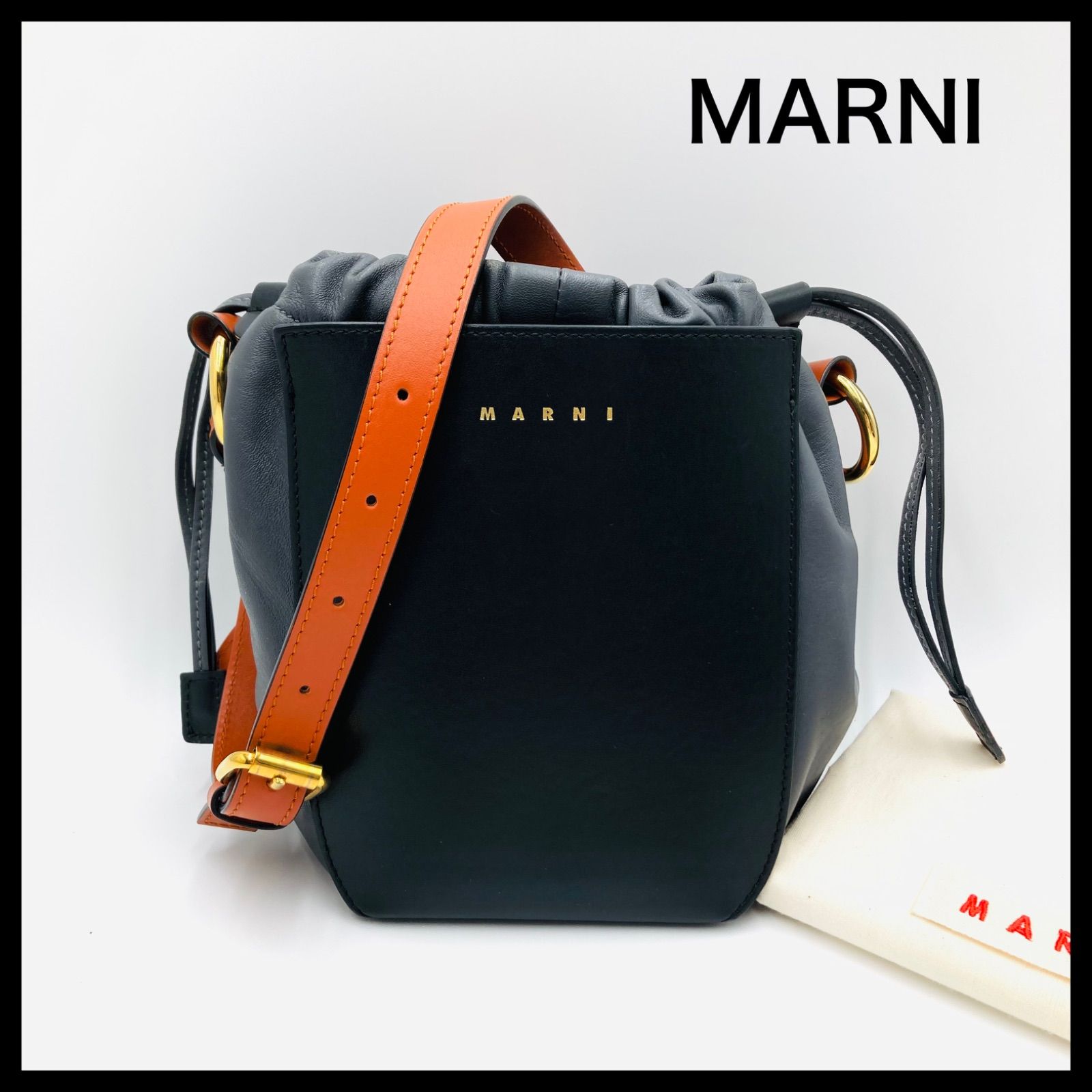 【フォロー割実施中】【美品】マルニ MARNI ガセット スモールショルダーバッグ ロゴ 巾着 レザー GUSSET SMALL SHOULDER  BAG