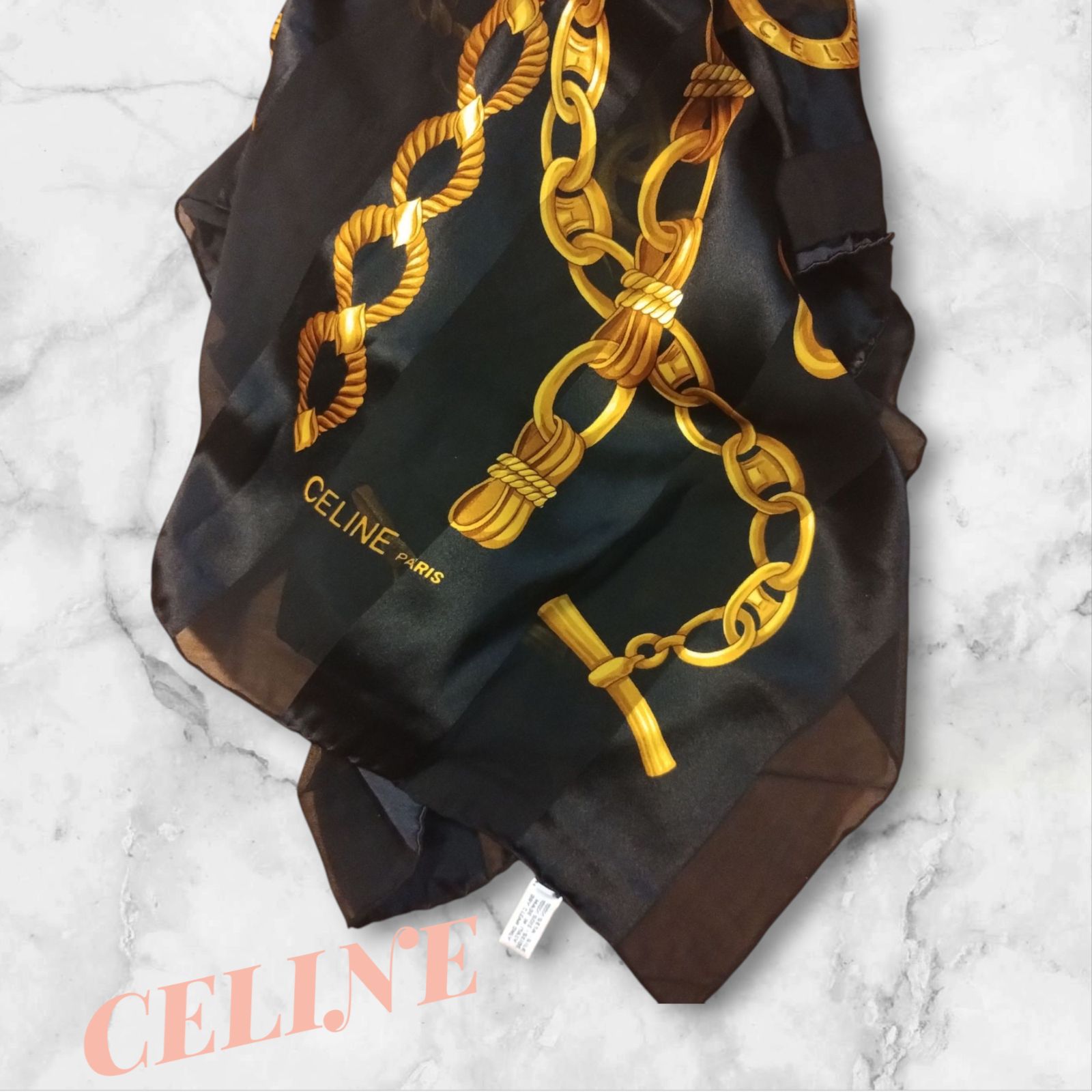 CELINE セリーヌ 大判 スカーフ チェーン サークル ロゴ