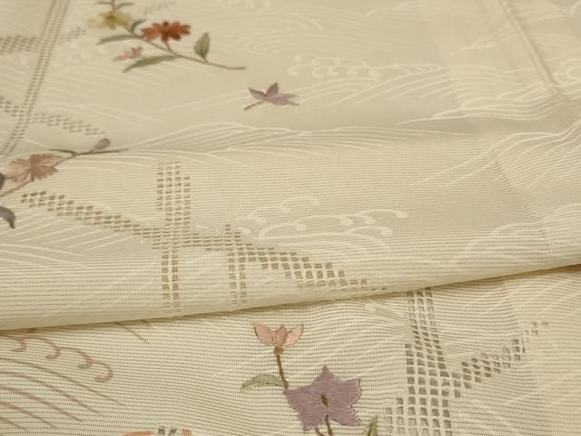 平和屋着物＊夏物 訪問着 絽 刺繍 立浪草花文 正絹 逸品 AAAX3874jd  