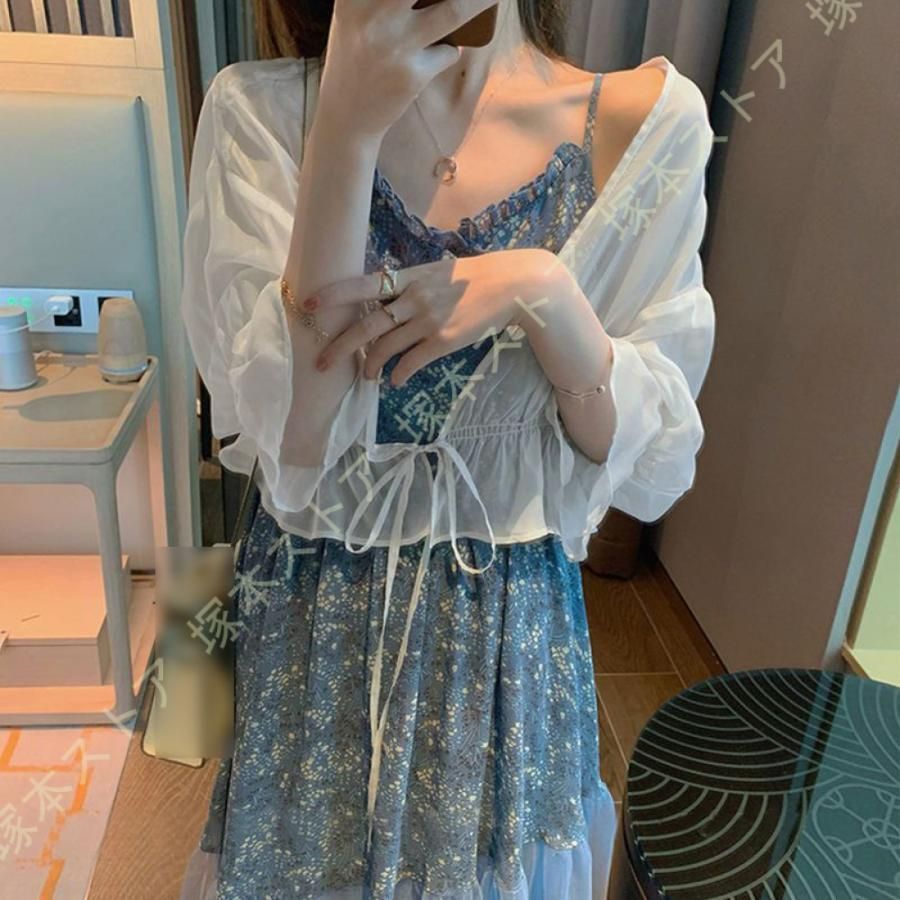 レディース カーディガン 夏 長袖 シフォン ボレロ 体型カバー 二の腕カバー 大きいサイズ フリル付き シフォンボレロ アウター 紫外線対応 無地 日焼け 前結び ボレロ カーディガン シフォン 洗える 長袖 春夏