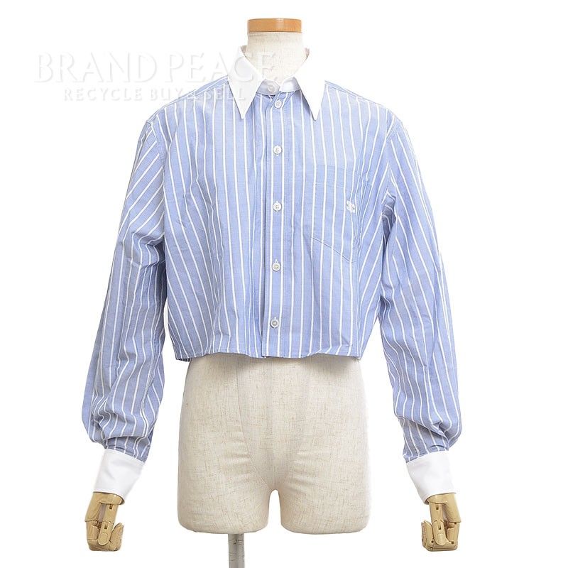 セリーヌ⭐︎ストライプ クロップド シャツ34 新品 セリーヌ ストライプ クロップド シャツ ブルー/ホワイト 34サイズ