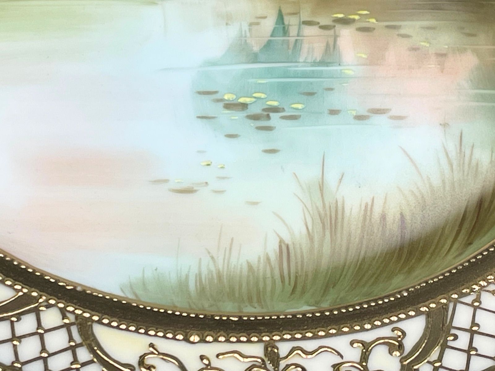 希少】初期オールドノリタケ プレート アンティーク 湖畔風景 金