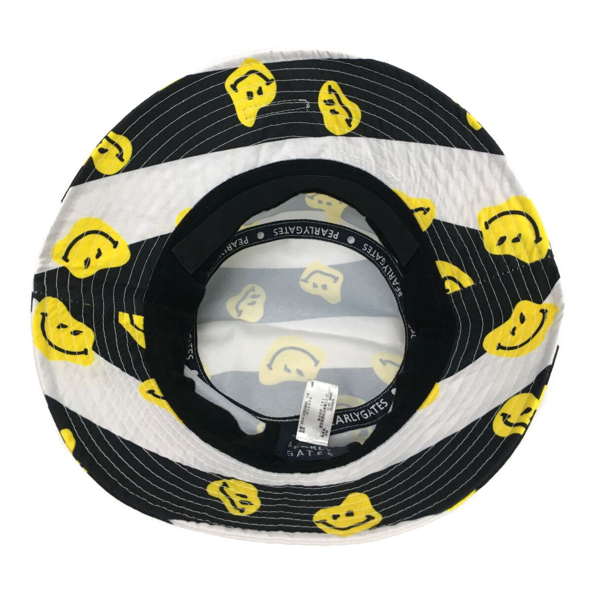 【人気急上昇】 パーリーゲイツ PEARLY GATES バケットハット フリー 白 黒 スマイル総柄 ストライプ 100％品質保証！