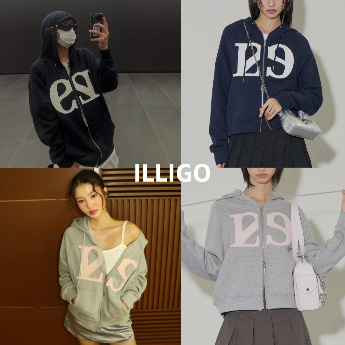 ILLIGO 129 LOGO イリゴ トップス パーカー フーディ グレー S ◇ILLIGO◇ 129 logo patch hood zip-up light gray (ILLIGO