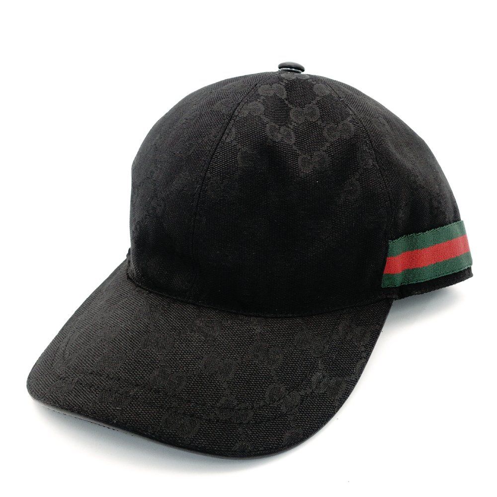 グッチ GUCCI ベースボールキャップ 帽子 ブラック シェリーライン キャンバス サイズ L 59cm メンズ レディース 黒 7-10-074