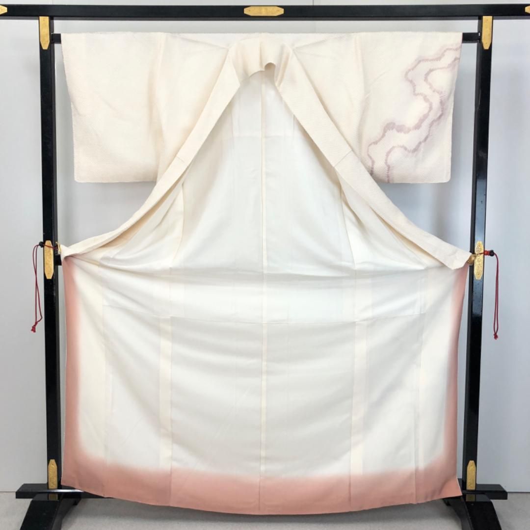 付下げ 総絞り 刺繍 花模様 乳白色 しつけ糸 トールサイズ K-5323