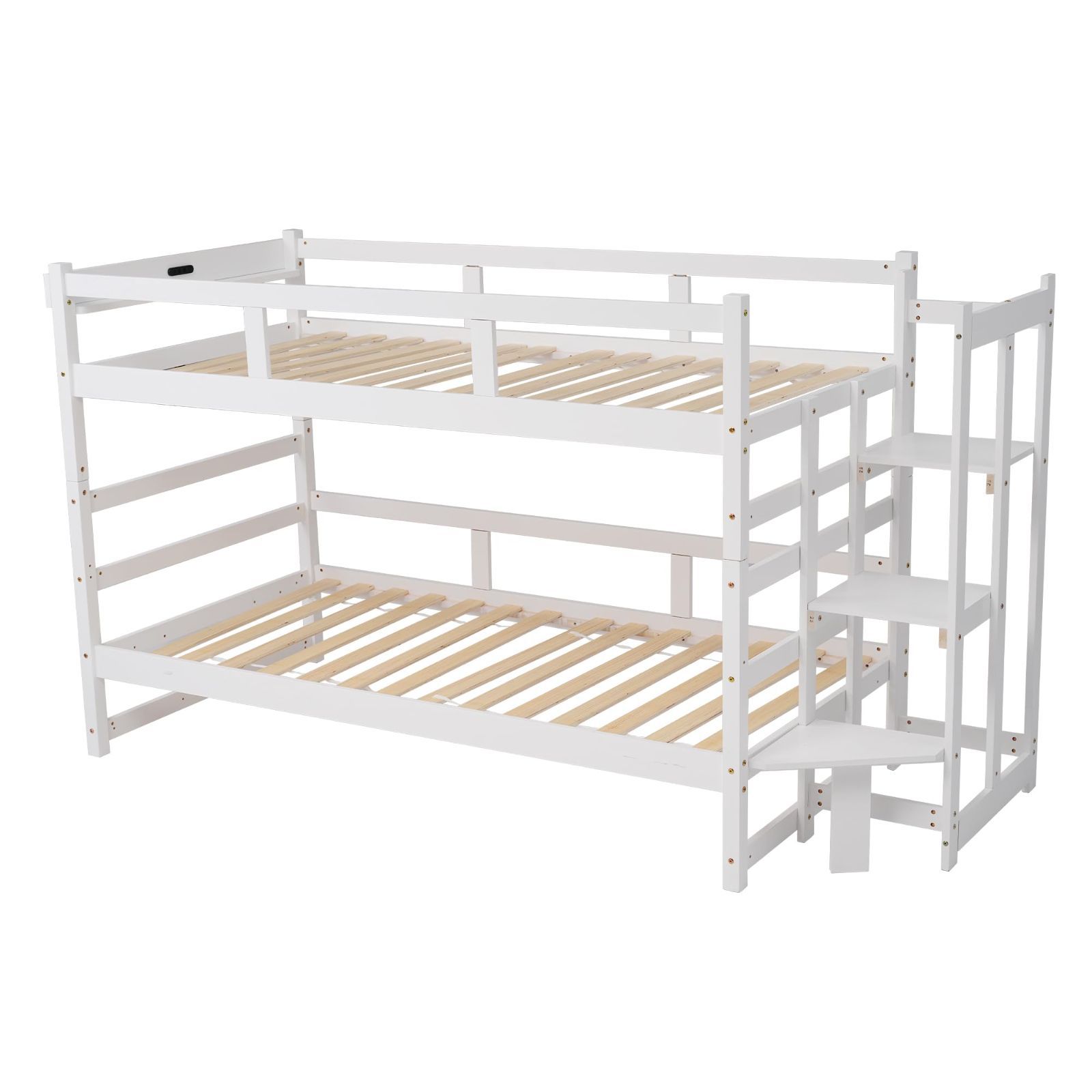 【特価商品】耐久性 頑丈 北欧スタイル (ホワイト) 大人 大人 ベッドフレーム ソリタリー 収納フレーム 宮付きシングルベッド 天然木 はしごシステムベッド 分割ロフトベッド 1〜2人用分割