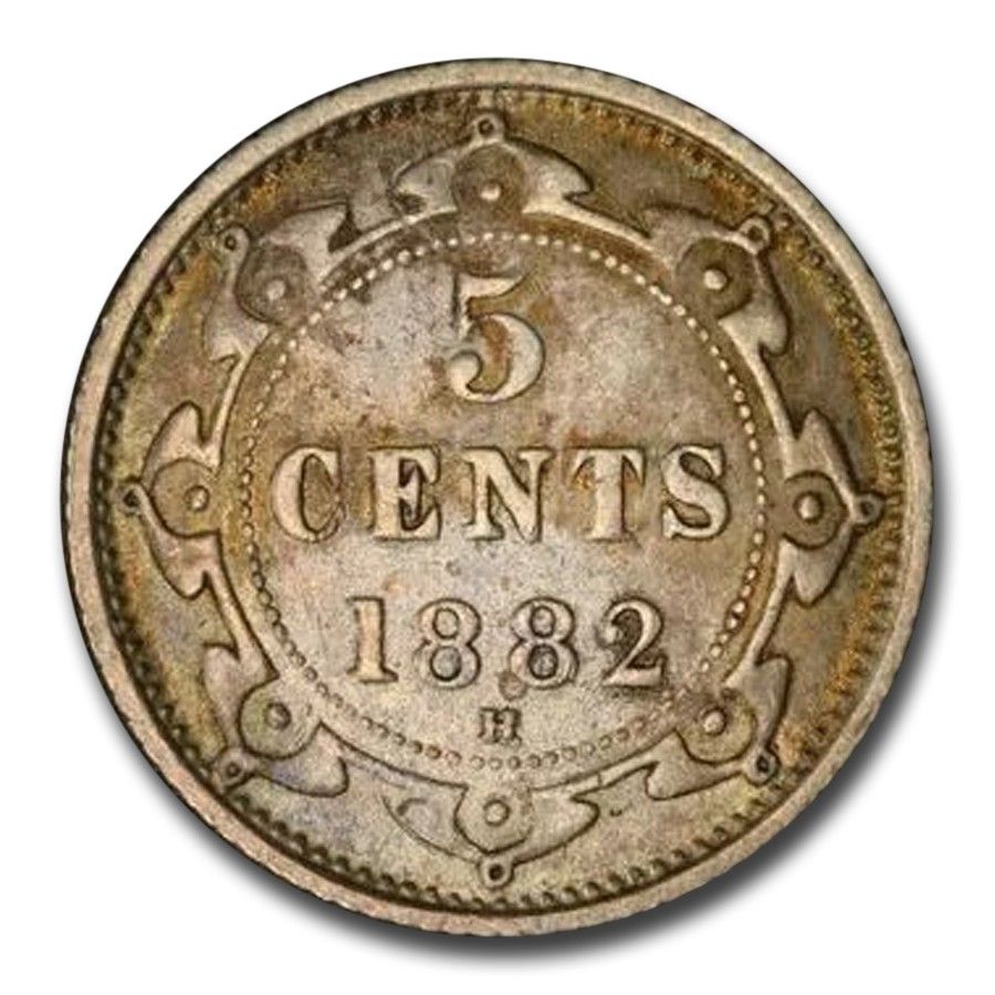 1882 foundland Silver 5 Cents Victoria AU-50 PCGS