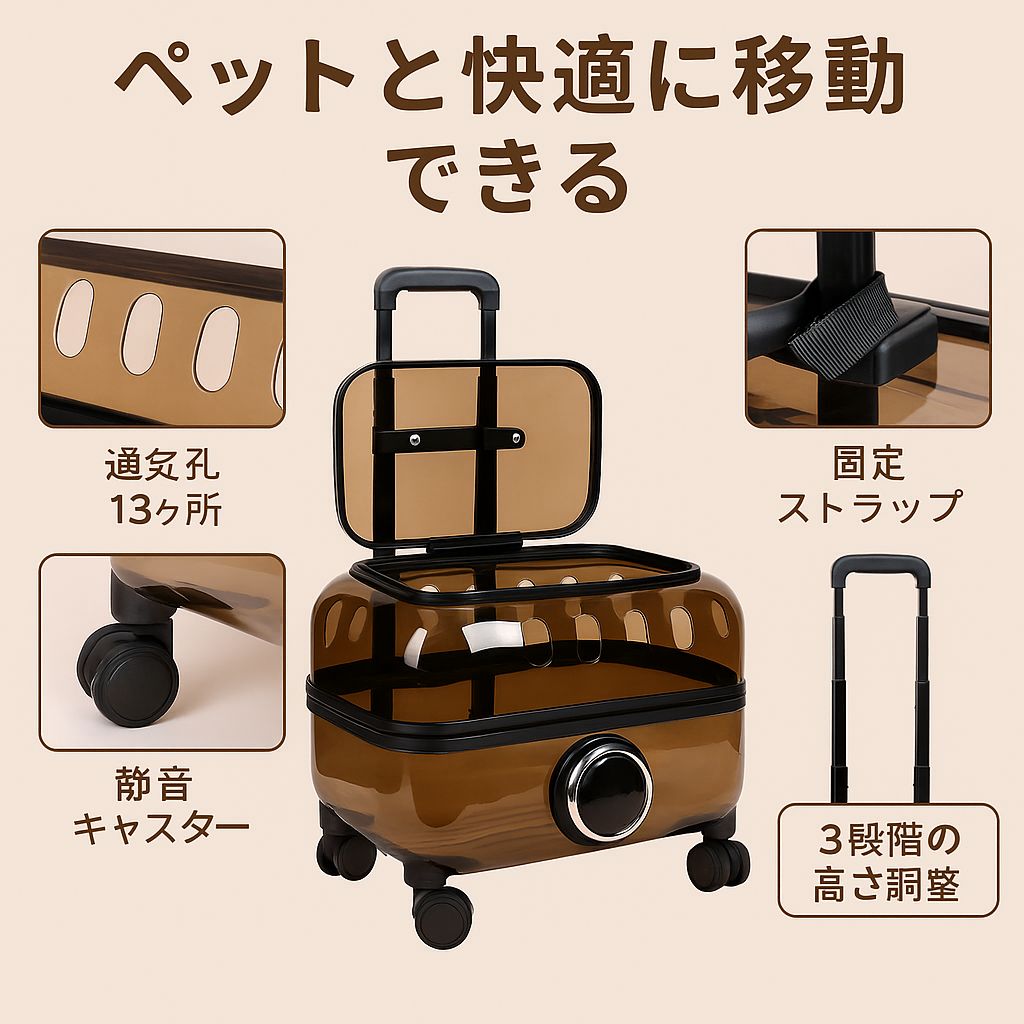  猫用 キャリーバッグ キャリーケース付 透明 ペット用 旅行用 トロリー お出かけ用品 小動物用品