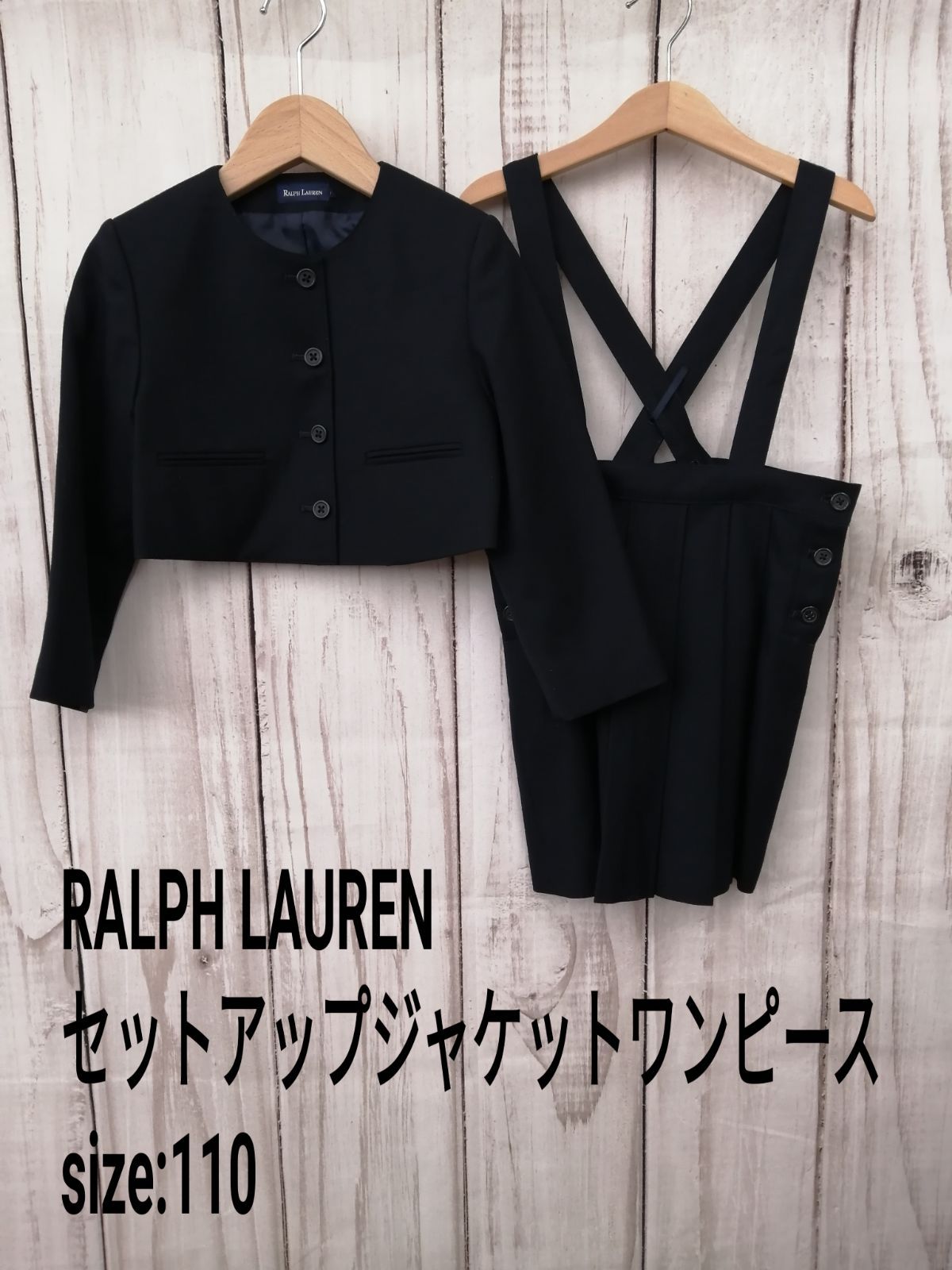 Ralph Lauren ラルフローレン / 紺色ノーカラージャケット、プリーツ