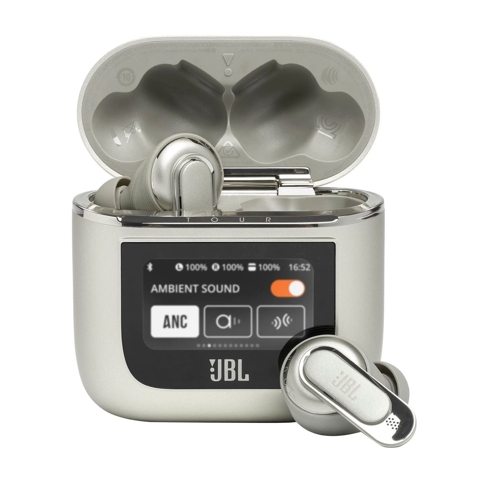 JBL TOUR PRO 2 ワイヤレスイヤホン bluetooth ハイブリッド ノイズキャンセリング|マルチポイント|IPX5|ワイヤレス充電対応|スマートタッチディスプレイ搭載|シャンパンゴールド|JBLTOURPRO2CPG 小 シャンパンゴールド